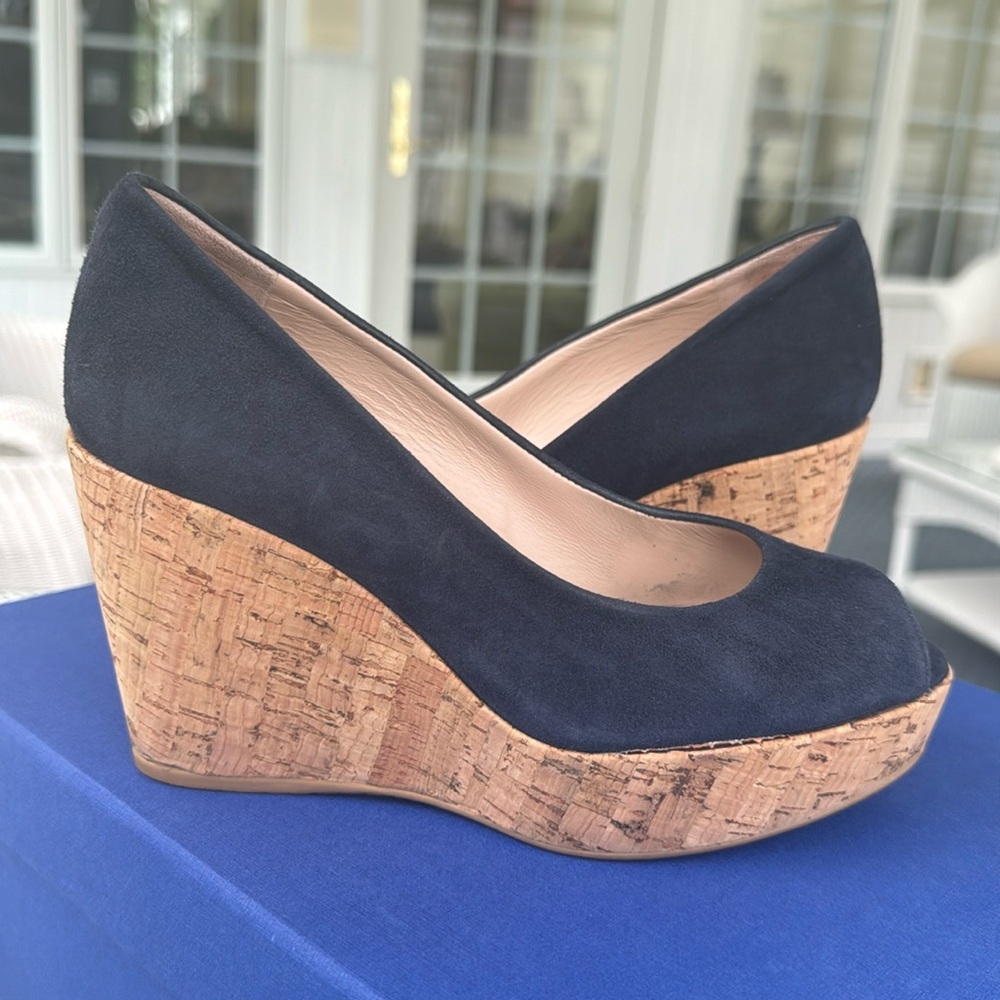 Stuart Weitzman Anna Blue Suede Wedge Size 4.5